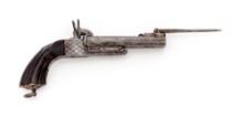 Antique European (Likely French) Breechloading Boxlock Pinfire Pistol, with Spring Dagger