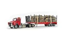 Caterpillar Semi w/Flatbed Log Trailer - Red