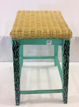 Sm. Turquoise Paint Wicker Top Stool