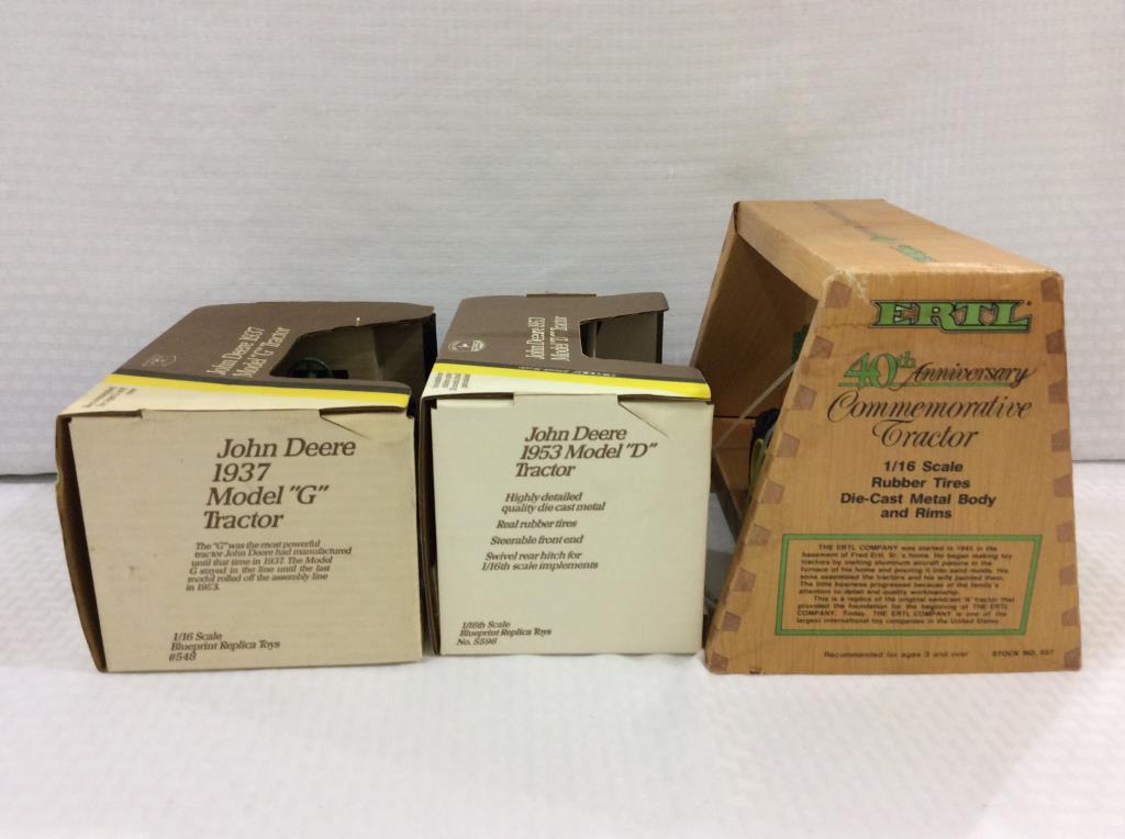 Lot of 3 John Deere 1/16th Scale Tractors by Ertl