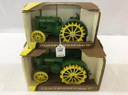 Lot of 2 Ertl 1/16th Scale John Deere Tractors in