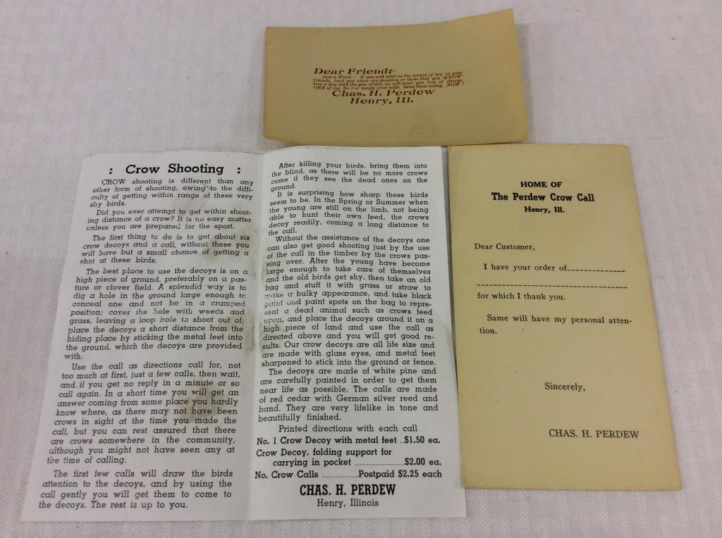 Charles H. Perdew Crow Call w/ Literature