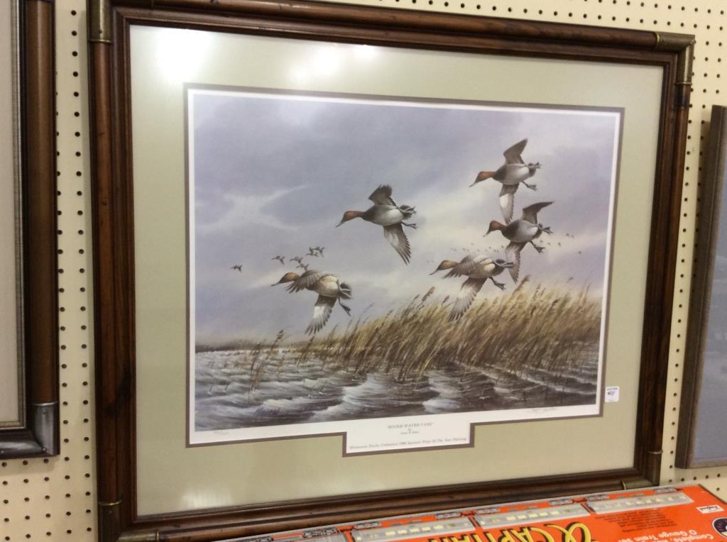 Lg. Framed Duck Print "Rough Water Cans" By