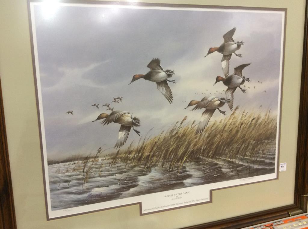 Lg. Framed Duck Print "Rough Water Cans" By