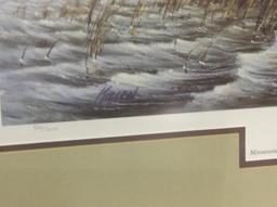 Lg. Framed Duck Print "Rough Water Cans" By