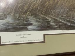 Lg. Framed Duck Print "Rough Water Cans" By