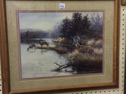 Lot of 2 Framed Prints-Deer Print-Signed