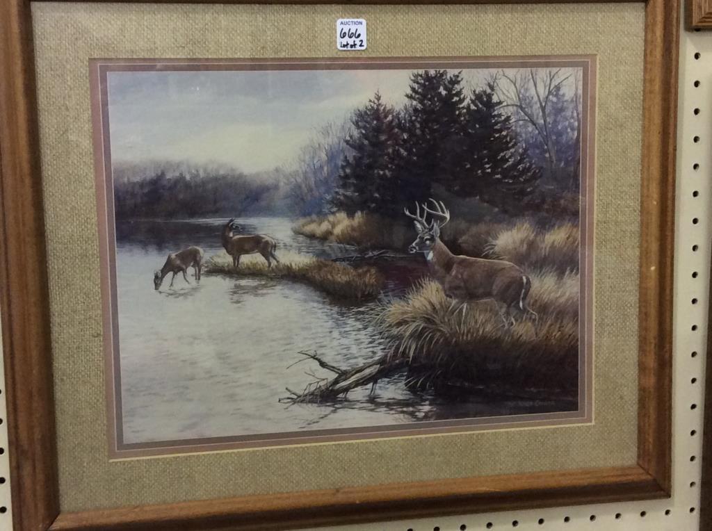 Lot of 2 Framed Prints-Deer Print-Signed