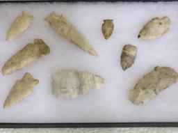 Collection of 9 Arrowheads (Showcase Not Included)