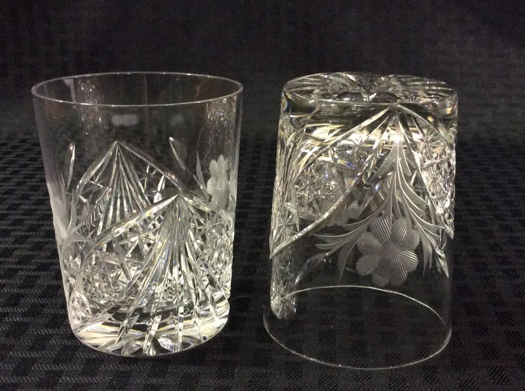 Cut Glass Floral Etched Pitcher & Tumber Set