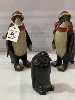 Lot of 4 Including 3 Wood Penguins (Approx.