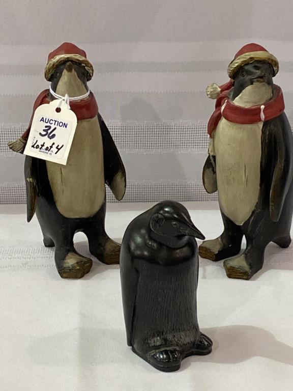 Lot of 4 Including 3 Wood Penguins (Approx.