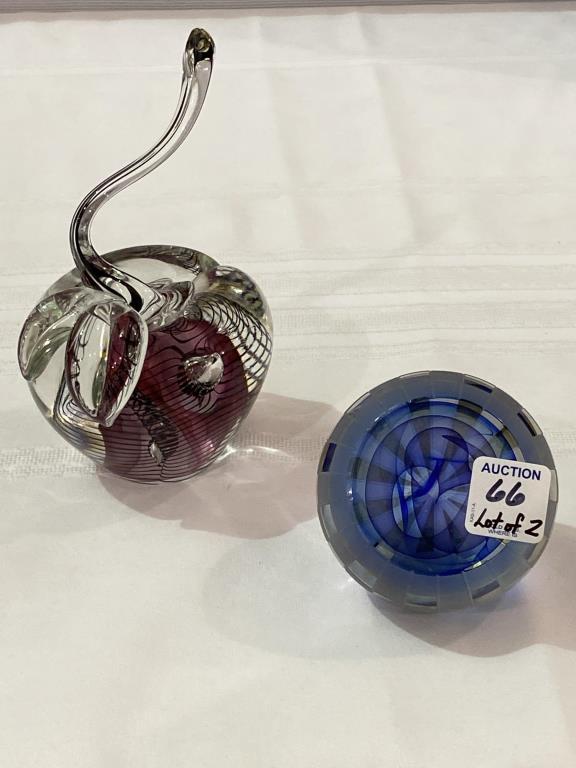 Lot of 2 Art Glass Paperweights Including