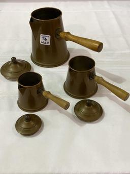 Lot of 3 Graduated Size Japan Copper Pour Pitchers