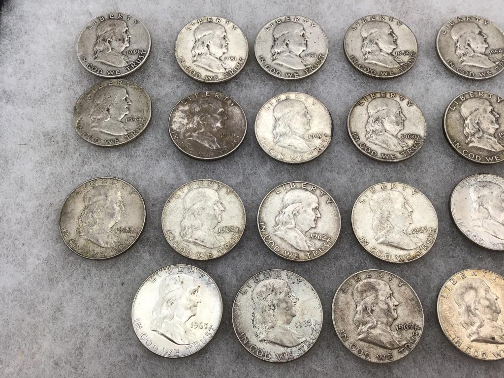 Collection of 23 Ben Franklin Half Dollars