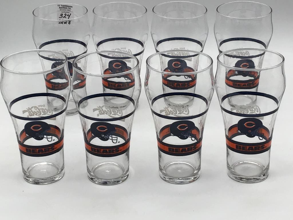 Lot of 8 NFL Chicago Bears Coca Cola Glasses