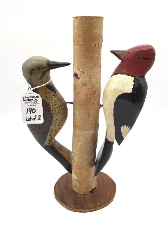 Lot of 2 Un-known Carved Birds/Wood Peckers