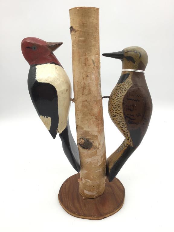 Lot of 2 Un-known Carved Birds/Wood Peckers