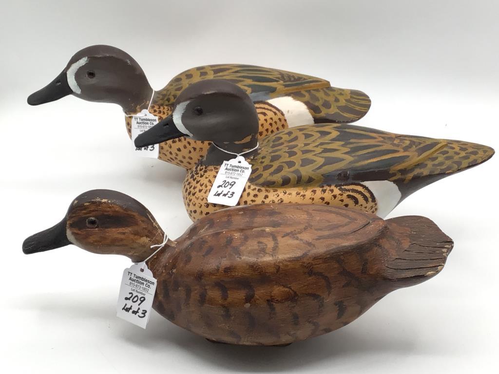 Lot of 3 Various Bluewing Teal Decoys