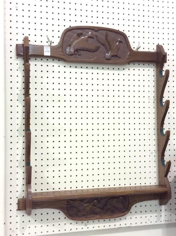 Wood Wall Hanging Gun Rack w/ Carved Duck Design