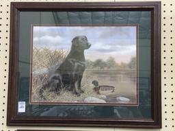 Framed Print w/ Black Lab & Mallard Duck by