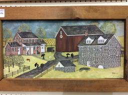 Framed Painted on Canvas Amish Farm