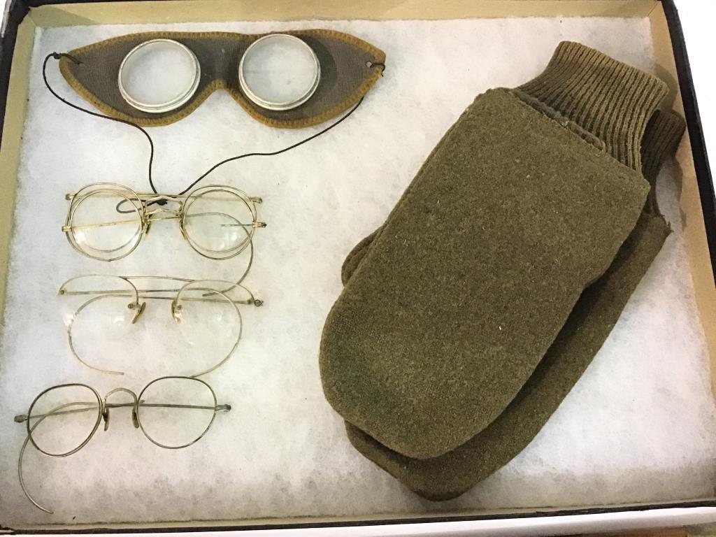 Group w/ WWI Military Gloves & Goggles, US