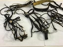 Group of 4 Various Old Horse Bridles