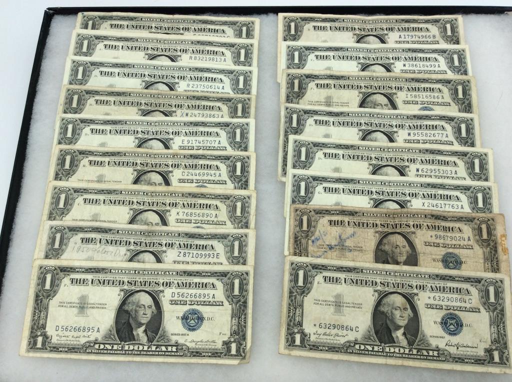 Lot of 17 One Dollar Silver Certificates Including