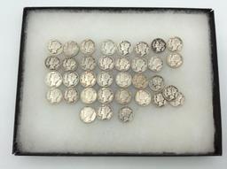 Collection of 35 Various Mercury Dimes-