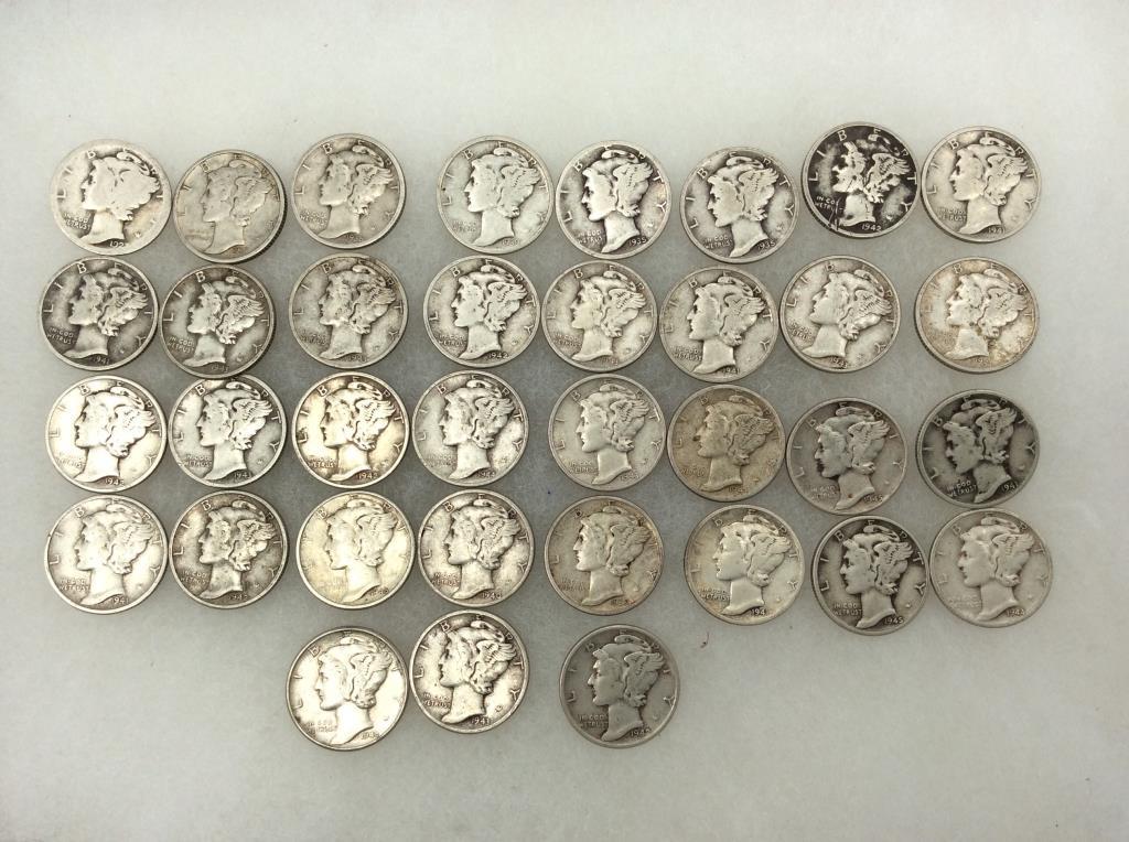 Collection of 35 Various Mercury Dimes-