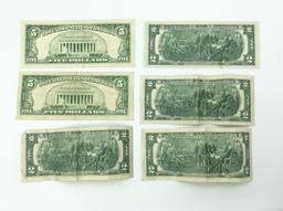 Lot of 6 US Currency Bills Including