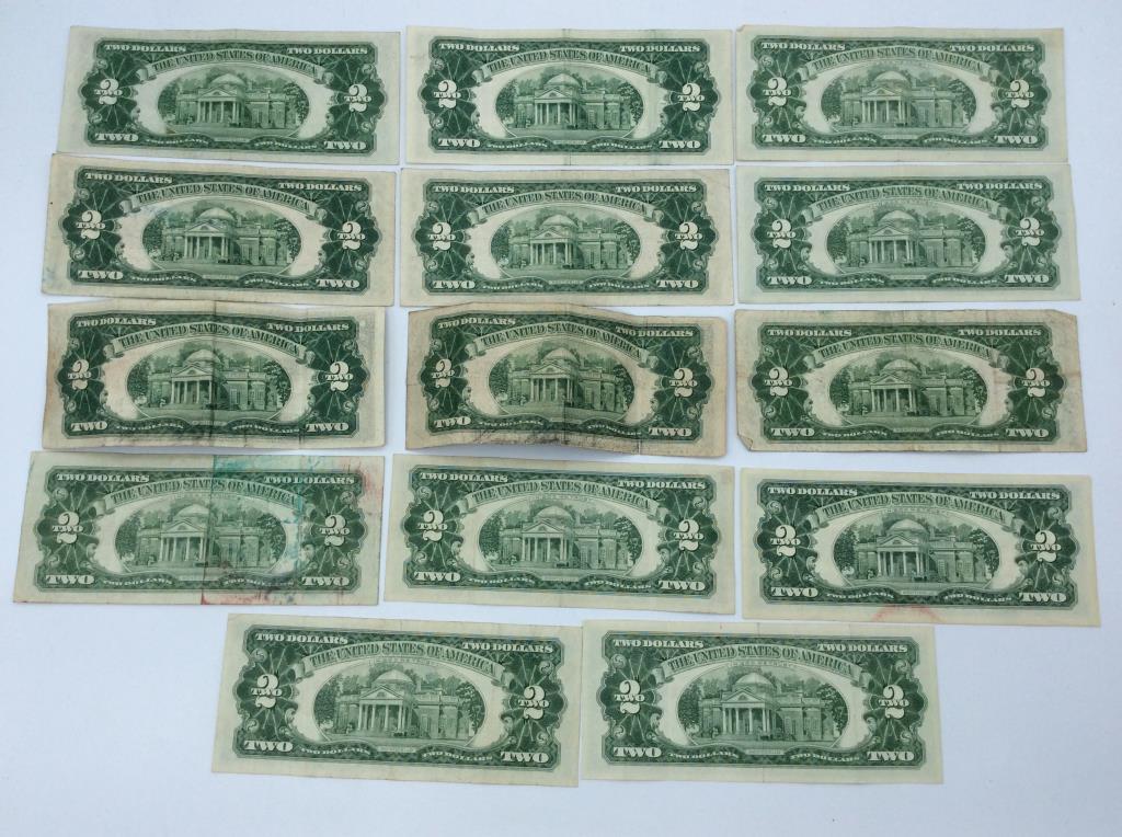 Collection of 22-Two Dollar Red Seal Bills