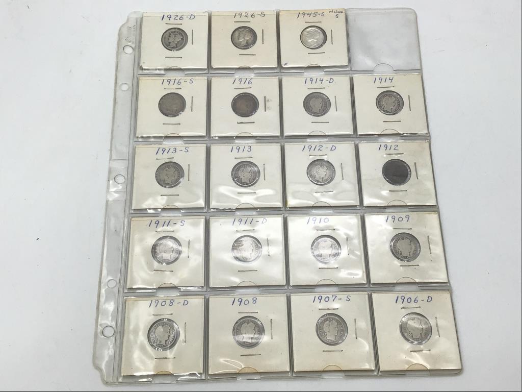 Lot of 38 Various Barber Dimes