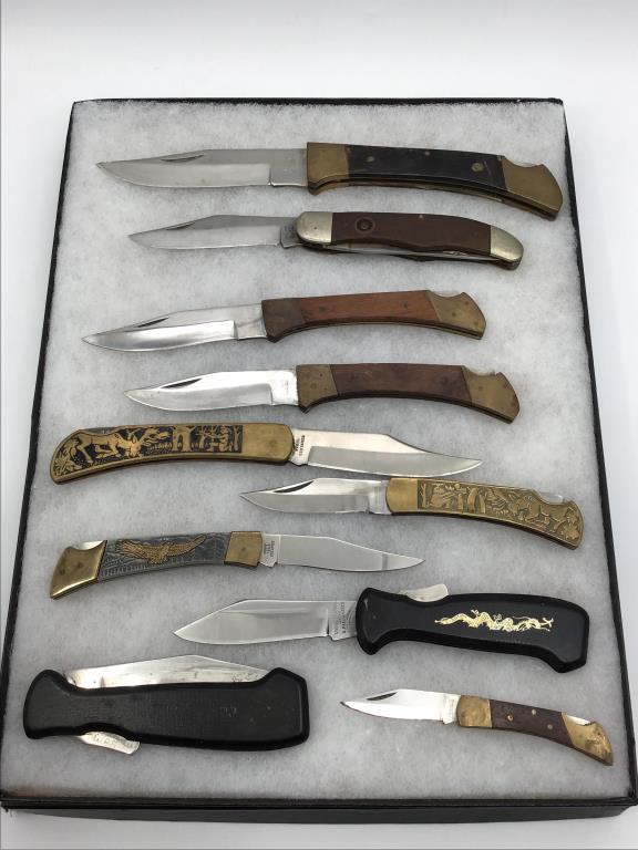 Lot of 10 Lg. Folding Knives Including