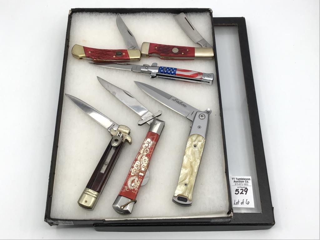 Lot of 6 Lg. Folding Knives/Razor Including