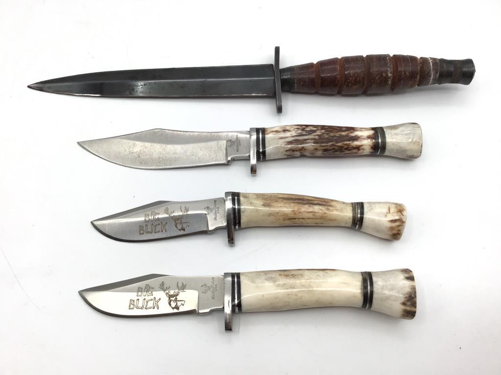 Lot of 4 Various Fixed Blade Knives-Most w