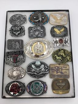 Collection of 17 Belt Buckles Including Lg. New
