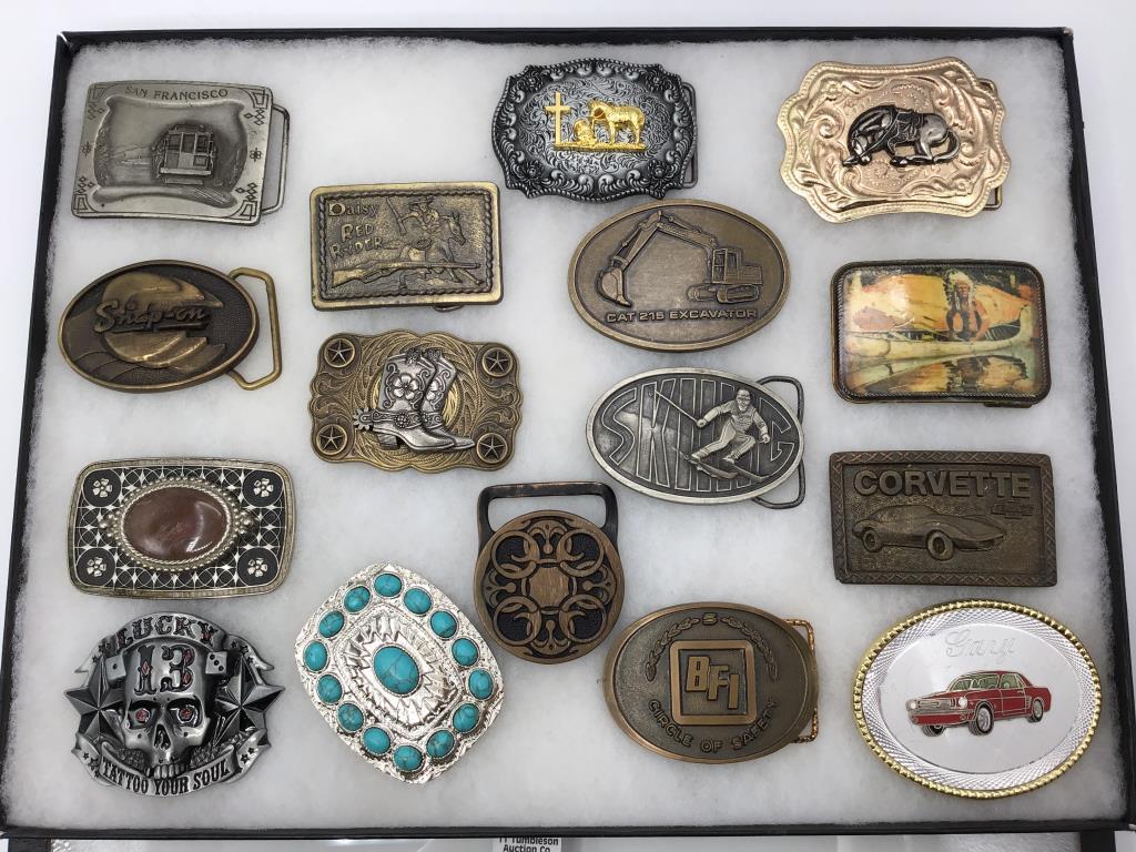 Collection of 16 Belt Buckles Including