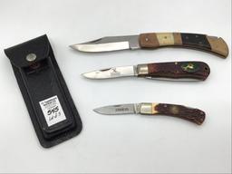 Lot of 3 Lg. Folding Knives w/ Bone Handles