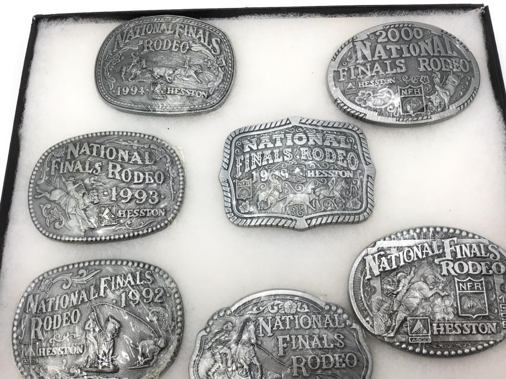 Collection of 11 Hesston Belt Buckles-