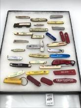 Lot of Approx. 33 Mostly Adv. Folding Knives