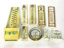 Lot of 9 Adv. Thermometers & Rain Gauges