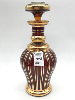 Amber Glass & Gold Decanter Set