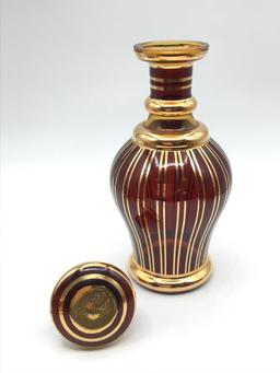 Amber Glass & Gold Decanter Set
