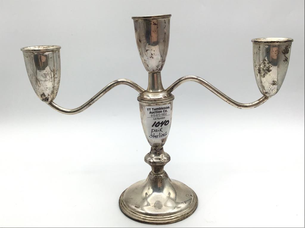 Pair of Sterling Silver Weighted Candleabras w/