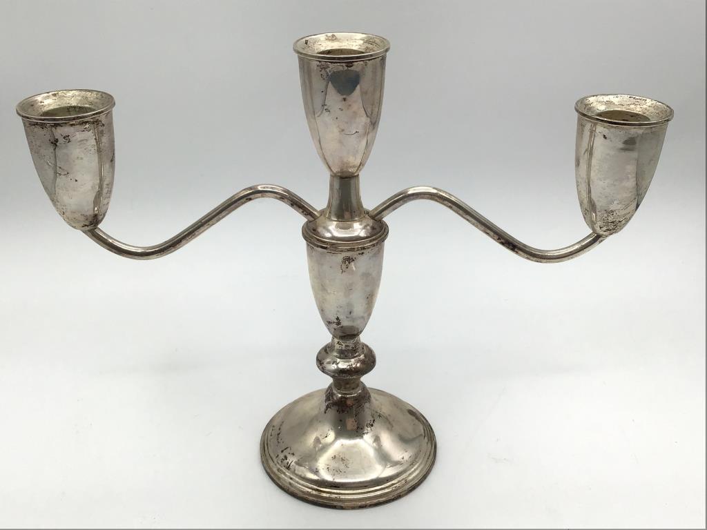 Pair of Sterling Silver Weighted Candleabras w/