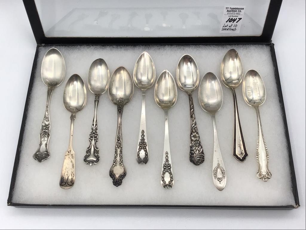 Lot of 10 Various Sterling Silver Teaspoons