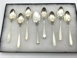 Set of 8 Matching Pattern Sterling Silver Spoons-