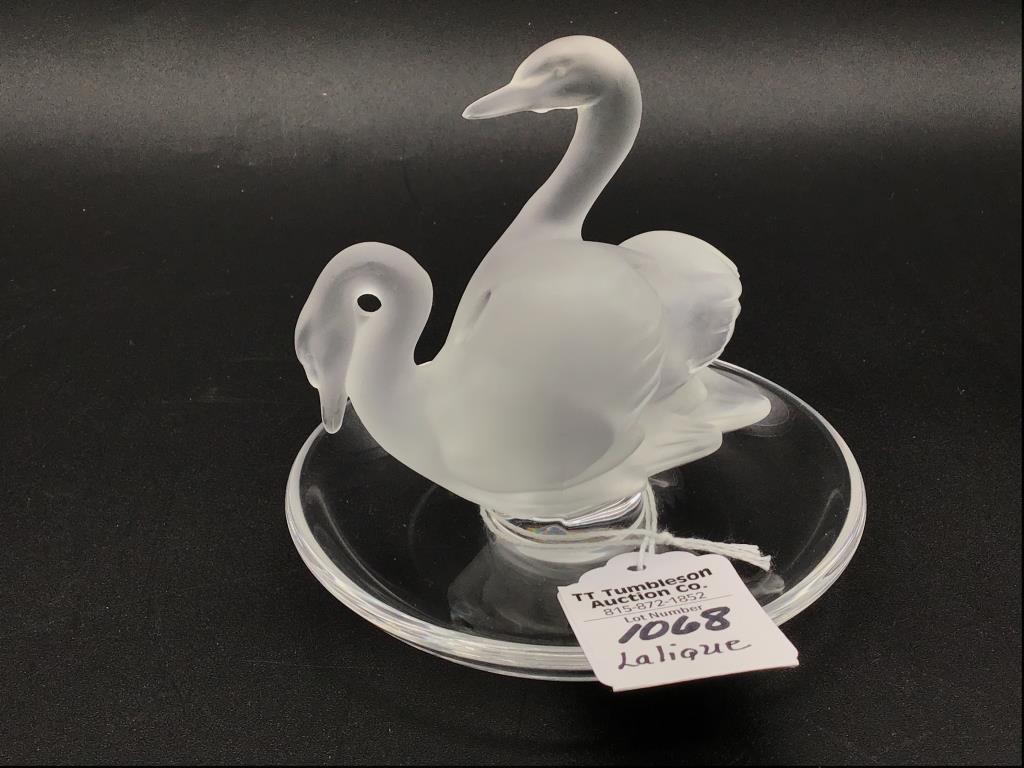 Signed Lalique France Vintage Dbl Swan